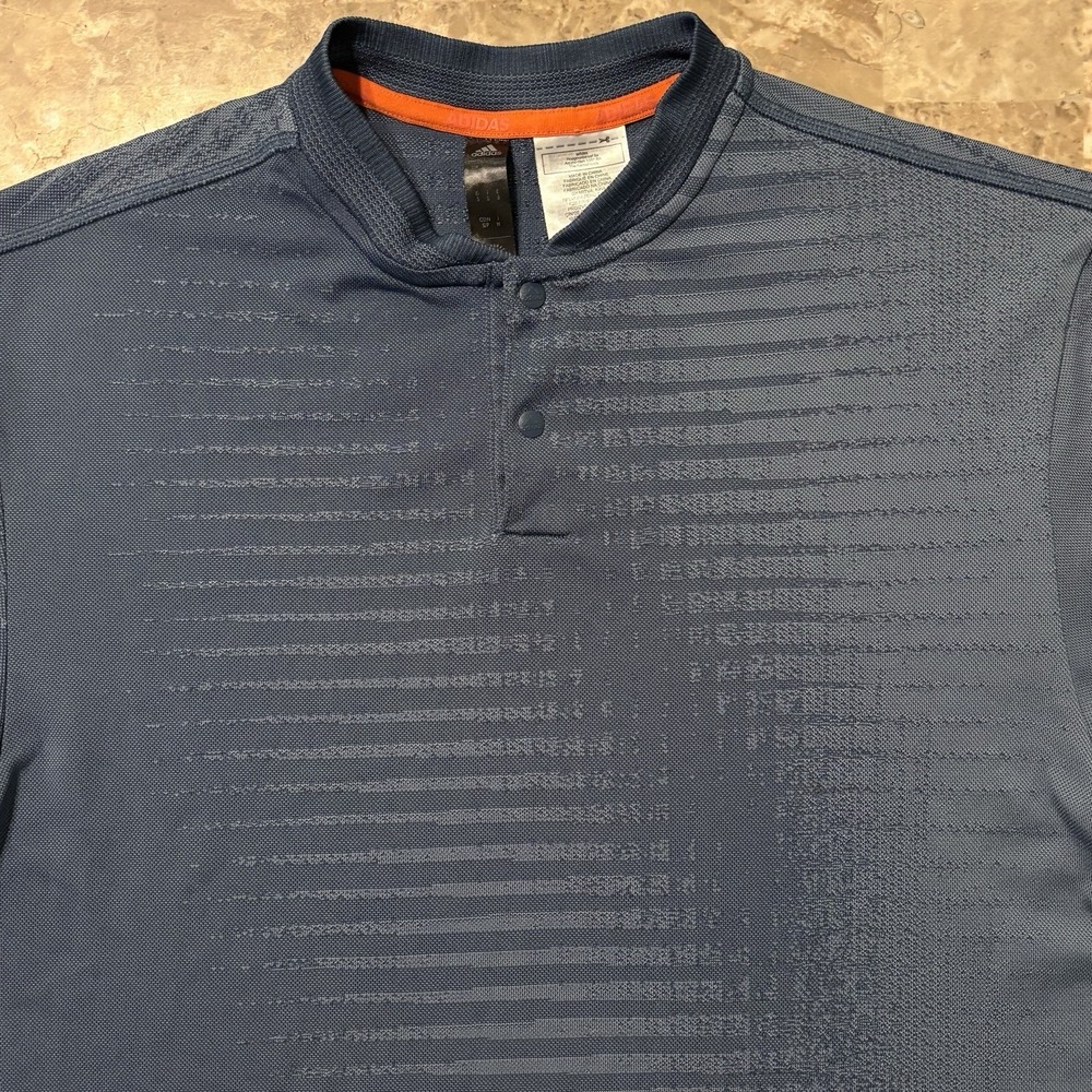 Adidas Polo Shirt Mens Small Blue Blade Collar Snap Short Sleeve Golf